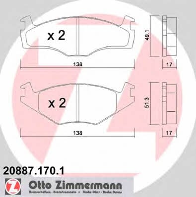 Otto Zimmermann 20887.170.1 Гальмівні колодки, комплект 208871701: Приваблива ціна - Купити у Польщі на 2407.PL!