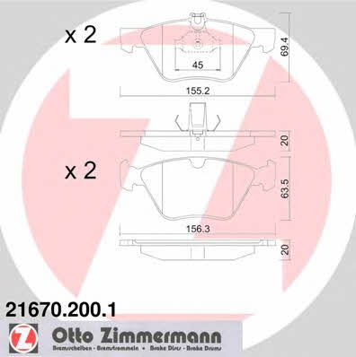 Otto Zimmermann 21670.200.1 Гальмівні колодки, комплект 216702001: Приваблива ціна - Купити у Польщі на 2407.PL!