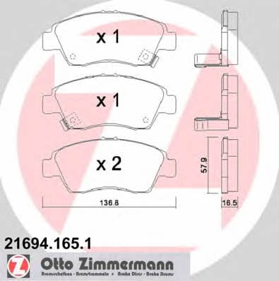 Otto Zimmermann 21694.165.1 Brake Pad Set, disc brake 216941651: Buy near me in Poland at 2407.PL - Good price!
