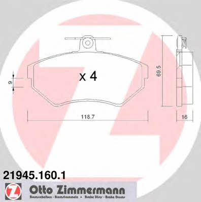 Otto Zimmermann 21945.160.1 Тормозные колодки дисковые, комплект 219451601: Отличная цена - Купить в Польше на 2407.PL!