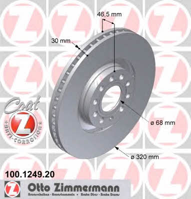 Otto Zimmermann 100.1249.20 Тормозной диск передний вентилируемый 100124920: Отличная цена - Купить в Польше на 2407.PL!