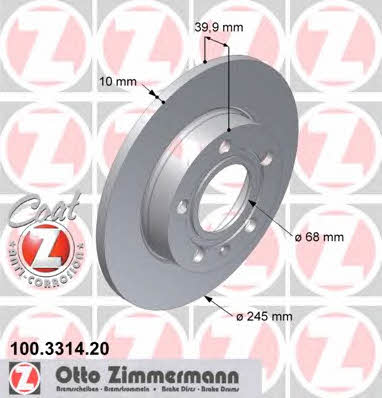 Otto Zimmermann 100.3314.20 Rear brake disc, non-ventilated 100331420: Buy near me in Poland at 2407.PL - Good price!
