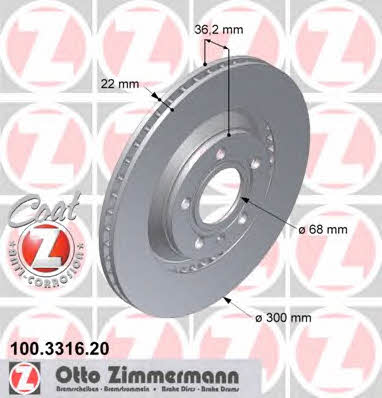 Otto Zimmermann 100.3316.20 Тормозной диск задний вентилируемый 100331620: Отличная цена - Купить в Польше на 2407.PL!