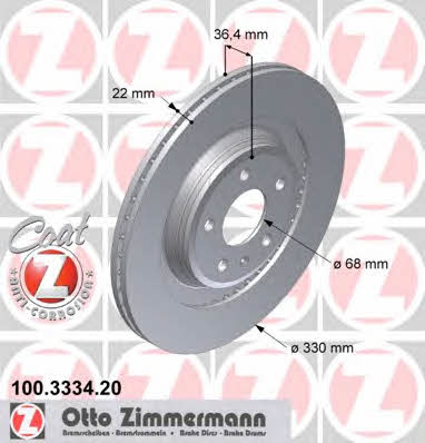 Otto Zimmermann 100.3334.20 Rear ventilated brake disc 100333420: Buy near me in Poland at 2407.PL - Good price!