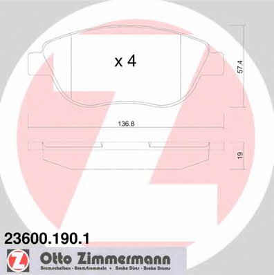 Otto Zimmermann 23600.190.1 Тормозные колодки дисковые, комплект 236001901: Отличная цена - Купить в Польше на 2407.PL!