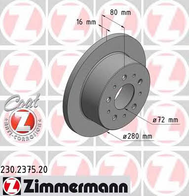 Otto Zimmermann 230.2375.20 Rear brake disc, non-ventilated 230237520: Buy near me in Poland at 2407.PL - Good price!