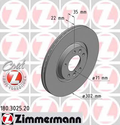 Otto Zimmermann 180.3025.20 Rear ventilated brake disc 180302520: Buy near me in Poland at 2407.PL - Good price!