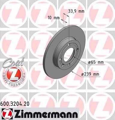Otto Zimmermann 600.3204.20 Unventilated front brake disc 600320420: Buy near me at 2407.PL in Poland at an Affordable price!