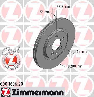 Otto Zimmermann 600.1606.20 Front brake disc ventilated 600160620: Buy near me in Poland at 2407.PL - Good price!