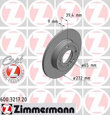 Otto Zimmermann 600.3217.20 Rear brake disc, non-ventilated 600321720: Buy near me in Poland at 2407.PL - Good price!