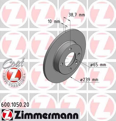Otto Zimmermann 600.1050.20 Unventilated front brake disc 600105020: Buy near me in Poland at 2407.PL - Good price!