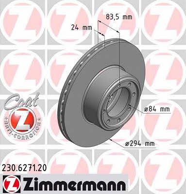 Otto Zimmermann 230.6271.20 Rear ventilated brake disc 230627120: Buy near me in Poland at 2407.PL - Good price!