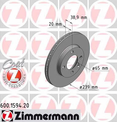 Otto Zimmermann 600.1594.20 Front brake disc ventilated 600159420: Buy near me in Poland at 2407.PL - Good price!