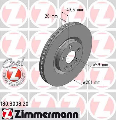 Otto Zimmermann 180.3008.20 Front brake disc ventilated 180300820: Buy near me in Poland at 2407.PL - Good price!