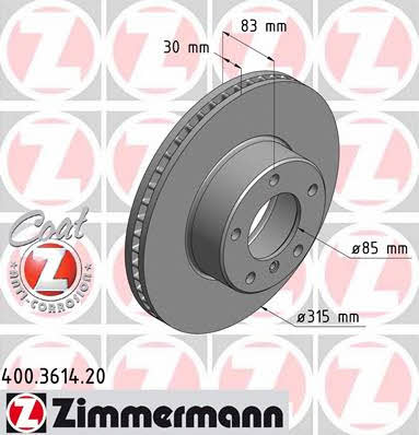 Otto Zimmermann 400.3614.20 Front brake disc ventilated 400361420: Buy near me at 2407.PL in Poland at an Affordable price!