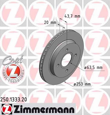 Otto Zimmermann 250.1333.20 Rear ventilated brake disc 250133320: Buy near me at 2407.PL in Poland at an Affordable price!