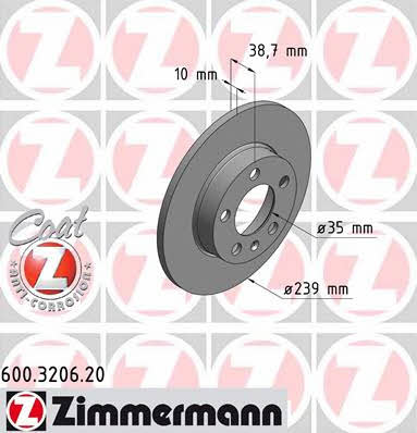 Otto Zimmermann 600.3206.20 Rear brake disc, non-ventilated 600320620: Buy near me at 2407.PL in Poland at an Affordable price!