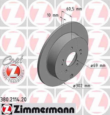 Otto Zimmermann 380.2114.20 Rear brake disc, non-ventilated 380211420: Buy near me in Poland at 2407.PL - Good price!