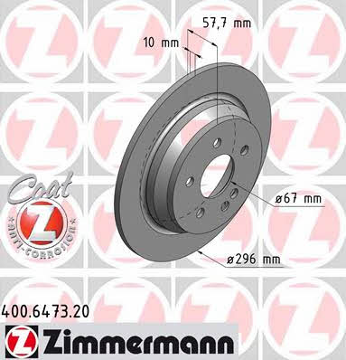 Otto Zimmermann 400.6473.20 Rear brake disc, non-ventilated 400647320: Buy near me in Poland at 2407.PL - Good price!