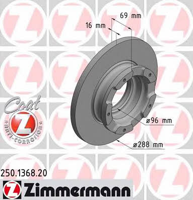 Otto Zimmermann 250.1368.20 Rear brake disc, non-ventilated 250136820: Buy near me in Poland at 2407.PL - Good price!