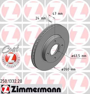 Otto Zimmermann 250.1332.20 Front brake disc ventilated 250133220: Buy near me at 2407.PL in Poland at an Affordable price!