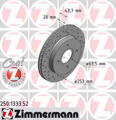 Otto Zimmermann 250.1333.52 Rear ventilated brake disc 250133352: Buy near me in Poland at 2407.PL - Good price!