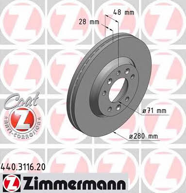 Otto Zimmermann 440.3116.20 Front brake disc ventilated 440311620: Buy near me in Poland at 2407.PL - Good price!