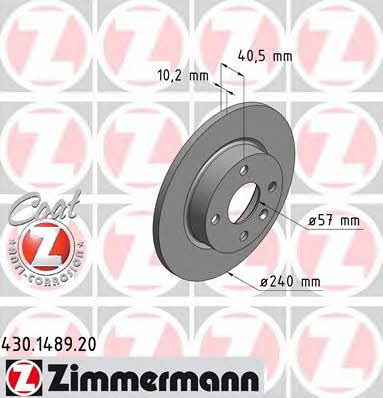 Otto Zimmermann 430.1489.20 Rear brake disc, non-ventilated 430148920: Buy near me at 2407.PL in Poland at an Affordable price!