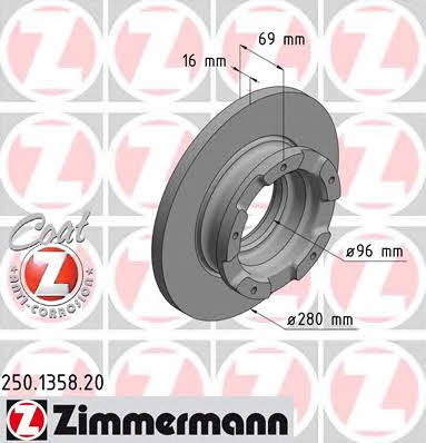 Otto Zimmermann 250.1358.20 Rear brake disc, non-ventilated 250135820: Buy near me in Poland at 2407.PL - Good price!