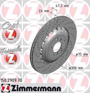 Otto Zimmermann 150.2909.70 Rear ventilated brake disc 150290970: Buy near me in Poland at 2407.PL - Good price!