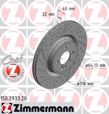 Otto Zimmermann 150.2933.20 Front brake disc ventilated 150293320: Buy near me at 2407.PL in Poland at an Affordable price!