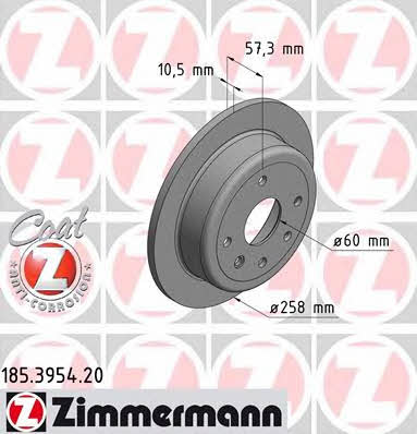 Otto Zimmermann 185.3954.20 Rear brake disc, non-ventilated 185395420: Buy near me in Poland at 2407.PL - Good price!