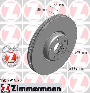 Otto Zimmermann 150.2914.20 Тормозной диск передний вентилируемый 150291420: Отличная цена - Купить в Польше на 2407.PL!