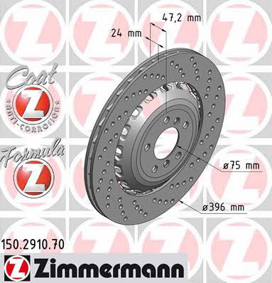 Otto Zimmermann 150.2910.70 Rear ventilated brake disc 150291070: Buy near me in Poland at 2407.PL - Good price!