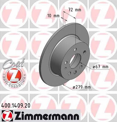 Otto Zimmermann 400.1409.20 Rear brake disc, non-ventilated 400140920: Buy near me in Poland at 2407.PL - Good price!