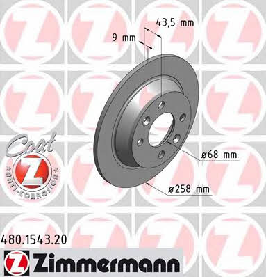 Otto Zimmermann 480.1543.20 Rear brake disc, non-ventilated 480154320: Buy near me in Poland at 2407.PL - Good price!