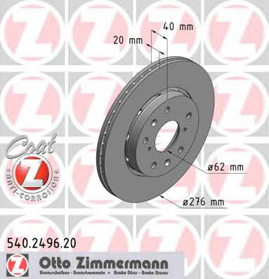 Otto Zimmermann 540.2496.20 Front brake disc ventilated 540249620: Buy near me at 2407.PL in Poland at an Affordable price!