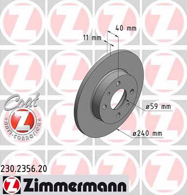 Otto Zimmermann 230.2356.20 Rear brake disc, non-ventilated 230235620: Buy near me in Poland at 2407.PL - Good price!