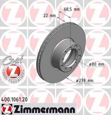 Otto Zimmermann 400.1061.20 Front brake disc ventilated 400106120: Buy near me in Poland at 2407.PL - Good price!