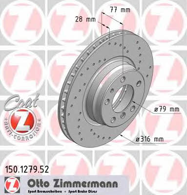 Otto Zimmermann 150.1279.52 Wentylowana przednia tarcza hamulcowa 150127952: Dobra cena w Polsce na 2407.PL - Kup Teraz!