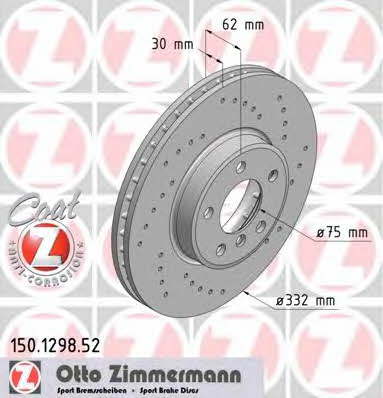 Otto Zimmermann 150.1298.52 Front brake disc ventilated 150129852: Buy near me in Poland at 2407.PL - Good price!