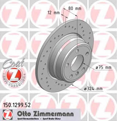 Otto Zimmermann 150.1299.52 Rear brake disc, non-ventilated 150129952: Buy near me in Poland at 2407.PL - Good price!