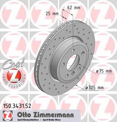 Otto Zimmermann 150.3431.52 Wentylowana przednia tarcza hamulcowa 150343152: Dobra cena w Polsce na 2407.PL - Kup Teraz!