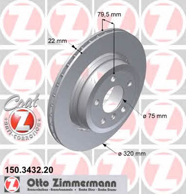 Otto Zimmermann 150.3432.20 Rear ventilated brake disc 150343220: Buy near me in Poland at 2407.PL - Good price!