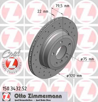 Otto Zimmermann 150.3432.52 Rear ventilated brake disc 150343252: Buy near me in Poland at 2407.PL - Good price!