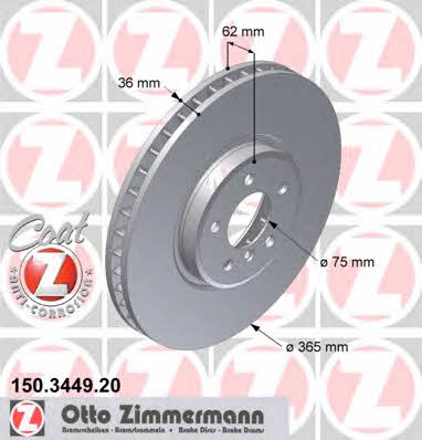 Otto Zimmermann 150.3449.20 Front brake disc ventilated 150344920: Buy near me in Poland at 2407.PL - Good price!