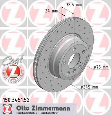 Otto Zimmermann 150.3451.52 Rear ventilated brake disc 150345152: Buy near me in Poland at 2407.PL - Good price!
