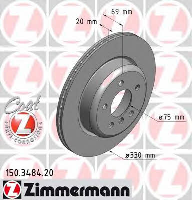Otto Zimmermann 150.3484.20 Rear ventilated brake disc 150348420: Buy near me in Poland at 2407.PL - Good price!