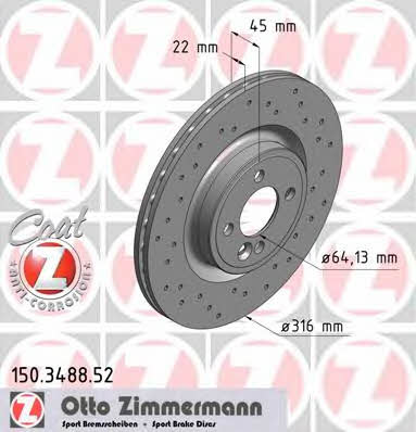 Otto Zimmermann 150.3488.52 Front brake disc ventilated 150348852: Buy near me in Poland at 2407.PL - Good price!