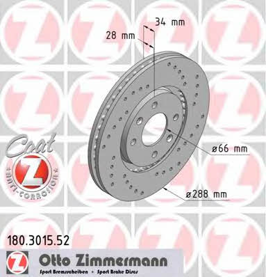 Otto Zimmermann 180.3015.52 Front brake disc ventilated 180301552: Buy near me in Poland at 2407.PL - Good price!